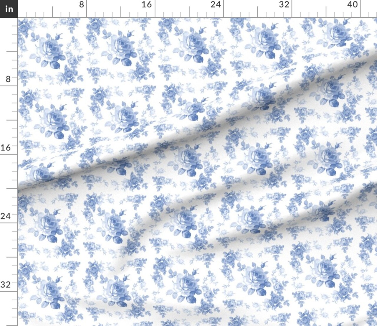 Rose Blue White Roses Botanical Garden Custom Printed Fabric by Spoonflower Various Fabrics by the Yard or Fat Quarter
